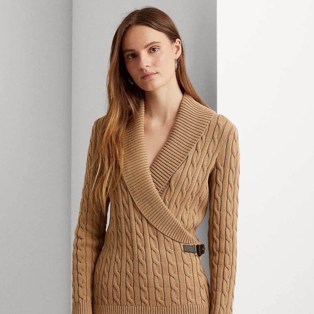 Lauren Ralph Lauren Cable-Knit Buckle-Trim Sweater BLACK LABEL Size Medium